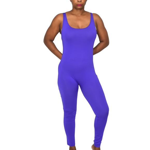 Nylon Unitard Purple Catsuit Spandex Shiny Retro Tank Full Length USA Size Large - Picture 1 of 15